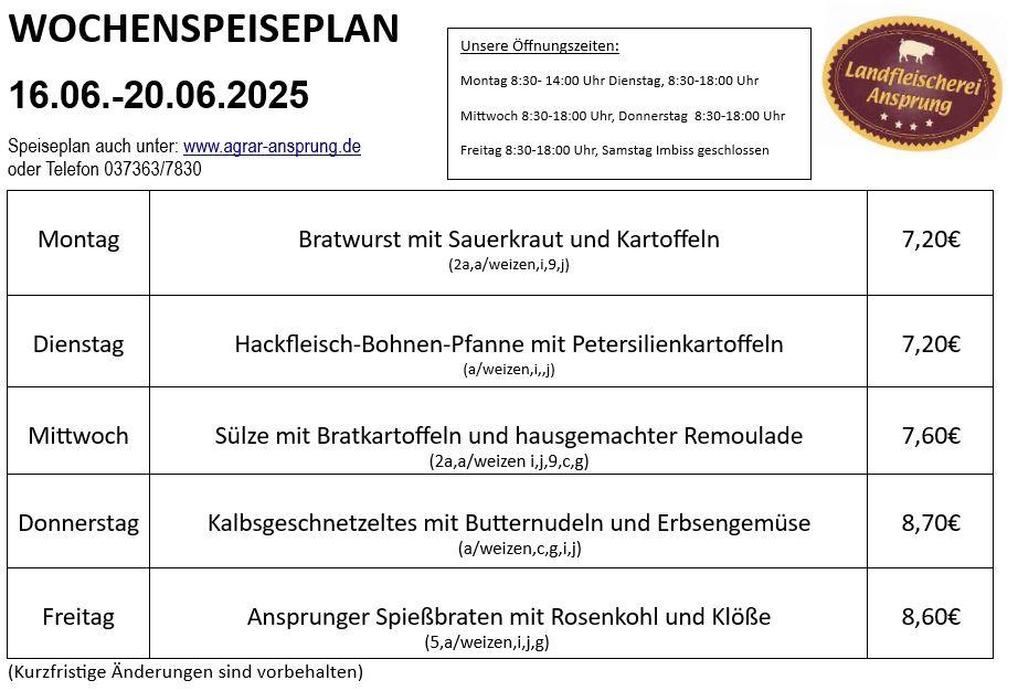 Speiseplan ab 16 06 25